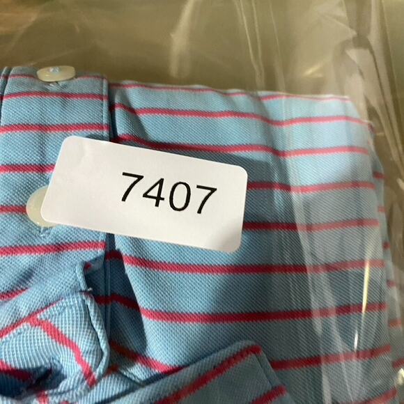 Johnnie-O Polo Golf Shirt Men's Large Blue Pink Striped Performance Athletic - Picture 9 of 9